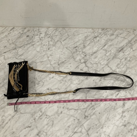 ASH Black Leather Convertible Cross Body Purse Gold Silver Chain - Picture 14 of 14